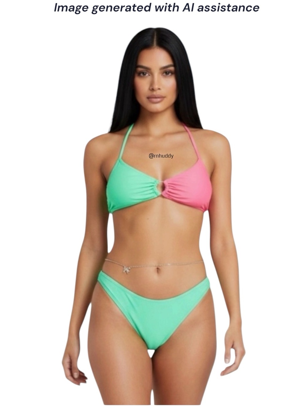 NWT South Beach size 6 green/pink bikini